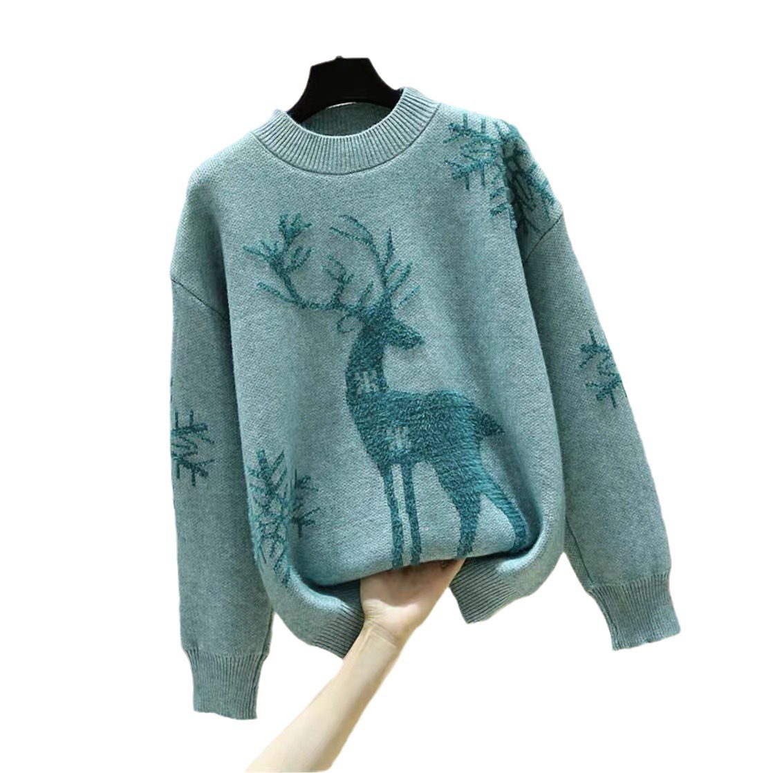 Christmas Reindeer Knit Sweater Women's Thick Loose Pullover