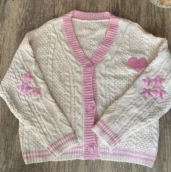 V-Neck Star Embroidered Button-Front Cardigan Sweater