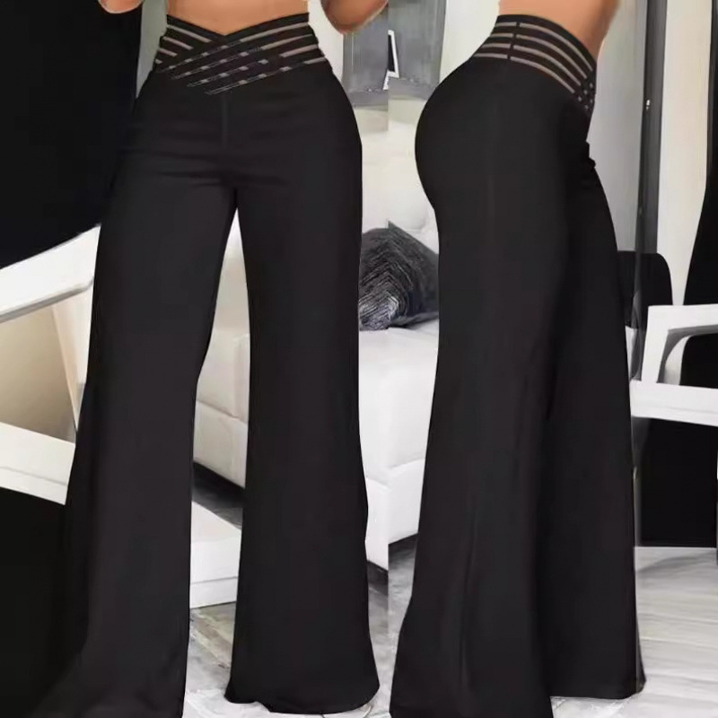 Women's High-Waist Cutout Belted Wide-Leg Straight Pants
