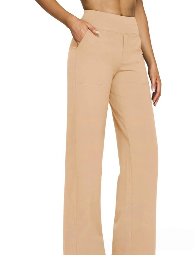 Women's Casual High-Waist Straight-Leg Knit Pants with Pockets