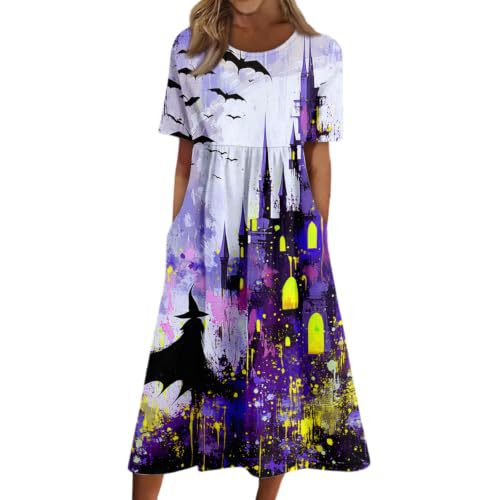 Women's Halloween Print Pleated Midi Dress