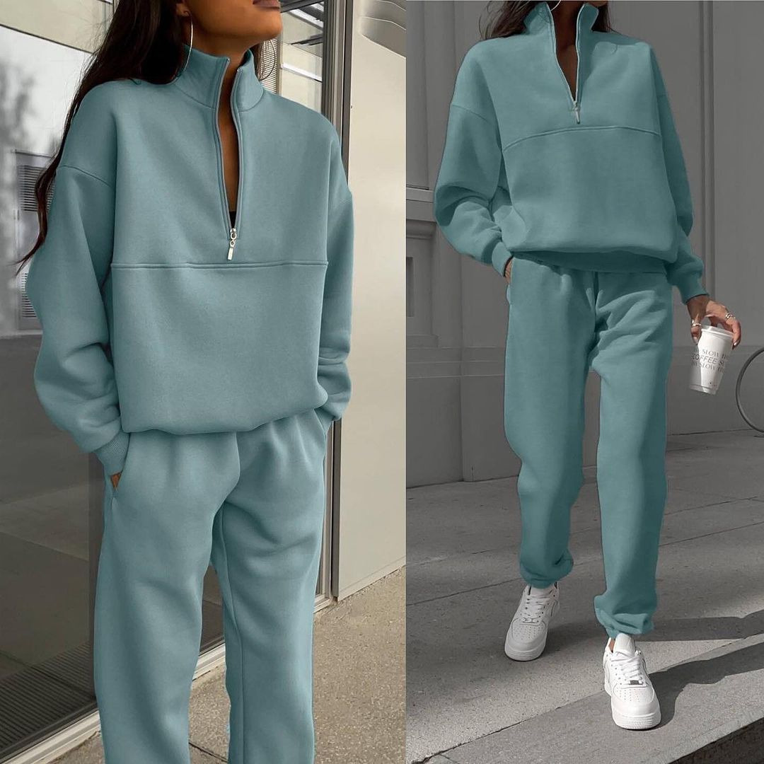 Women's Casual Thick Long-Sleeve Hoodie and Pants Two-Piece Set