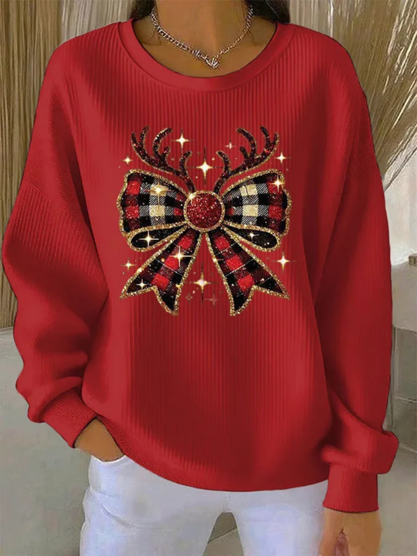 Christmas Print Crewneck Long Sleeve Pullover Sweatshirt