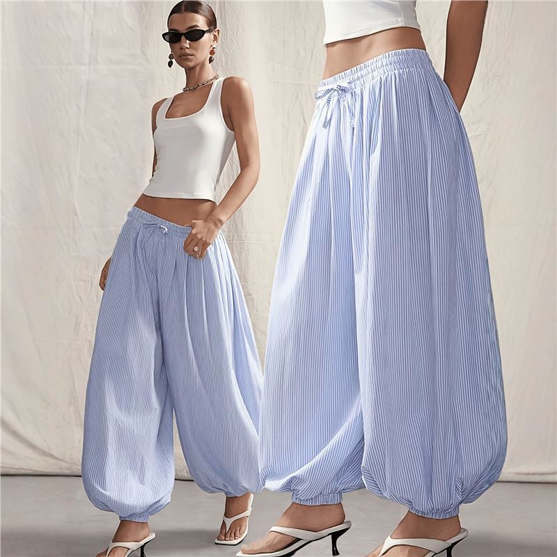 Striped Lantern Pants Casual Streetwear Loose Tapered