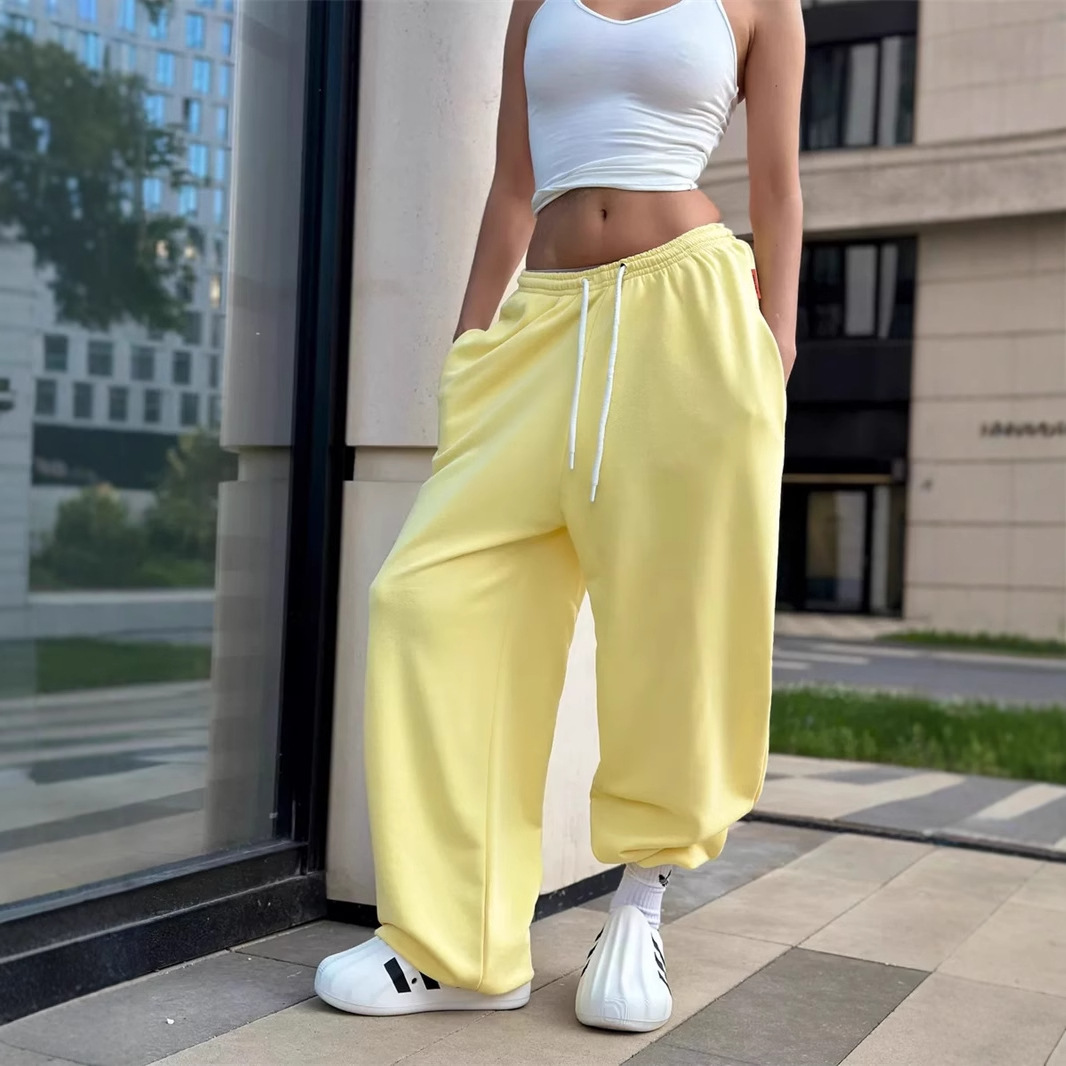 Women's Y2K Streetwear Lace-Up Wide-Leg Pants with Cinched Waist