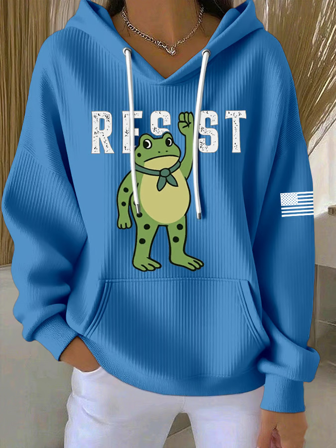 Women's American Flag Frog Letter Print Hoodie