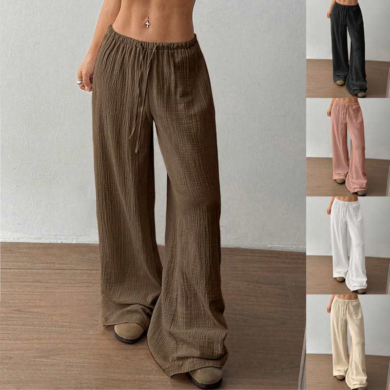 Women's Pure Cotton Solid Color Wide-Leg Floor-Length Pants