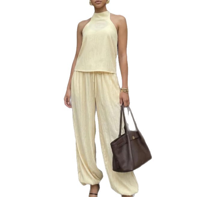 Women's Sleeveless Top and Wide-Leg Cropped Pants Two-Piece Set