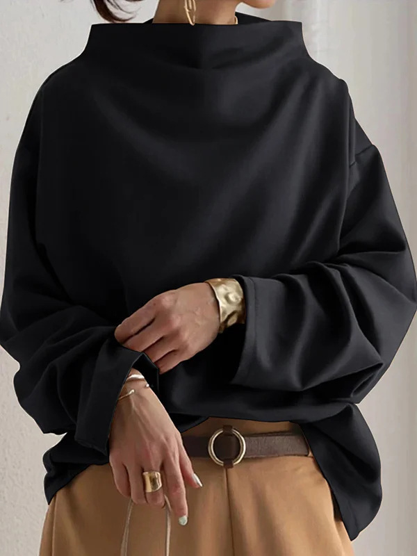Women's Loose Fit Mock Neck Long Sleeve Top