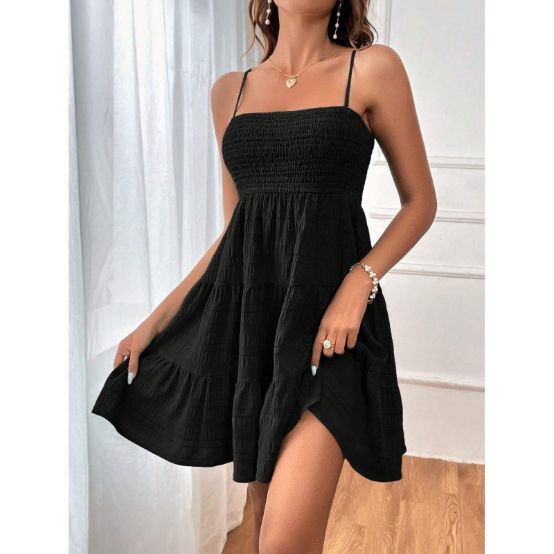 Women's Off-Shoulder Spaghetti Strap Textured Dress