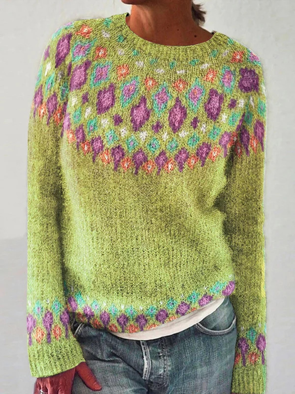 3D Print Women's Crewneck Soft Knit Sweater Casual Cardigan Diamond Pattern