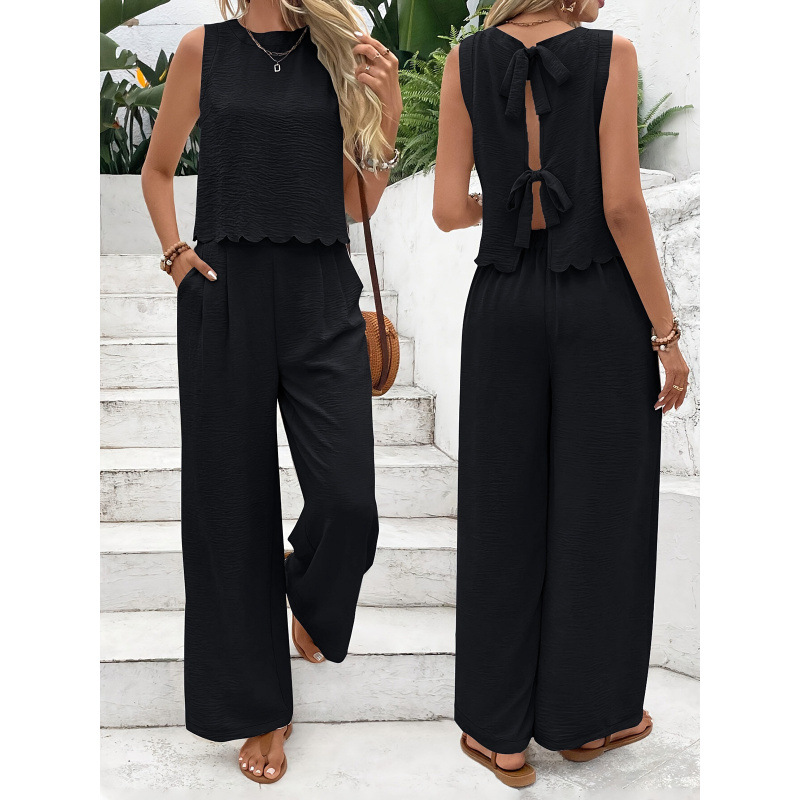 Women's Sleeveless Ice Silk Tank Top and Wide-Leg Pants Set