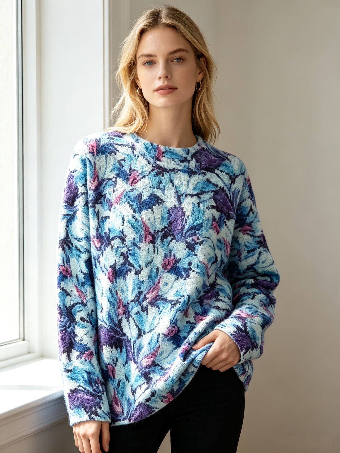 3D Print Christmas Pullover Sweater Women's Crewneck Long Sleeve Knit Top