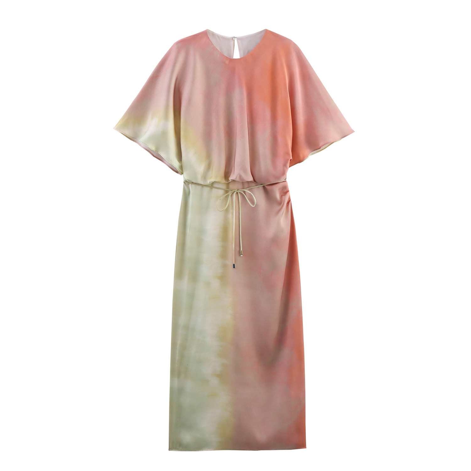 Tie-Dye Print Midi Dress Sleeveless U-Neck High Waist A-Line