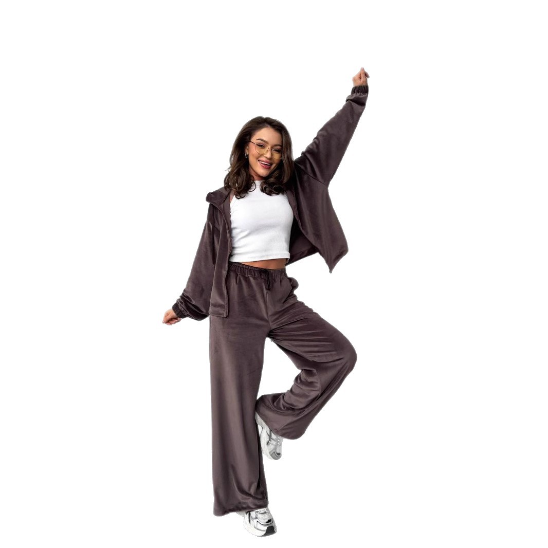 Women's Streetwear Hooded Cardigan and Jogger Pants Two-Piece Set