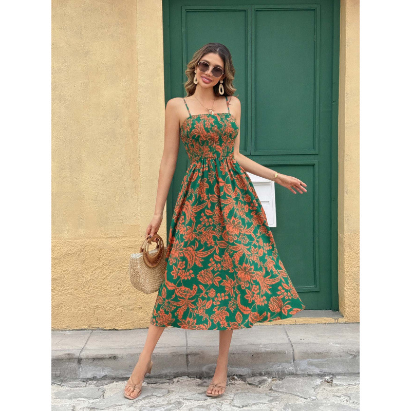 Sleeveless Slip Dress with Twist Front, Faux Suede, Long Length, Floral Print