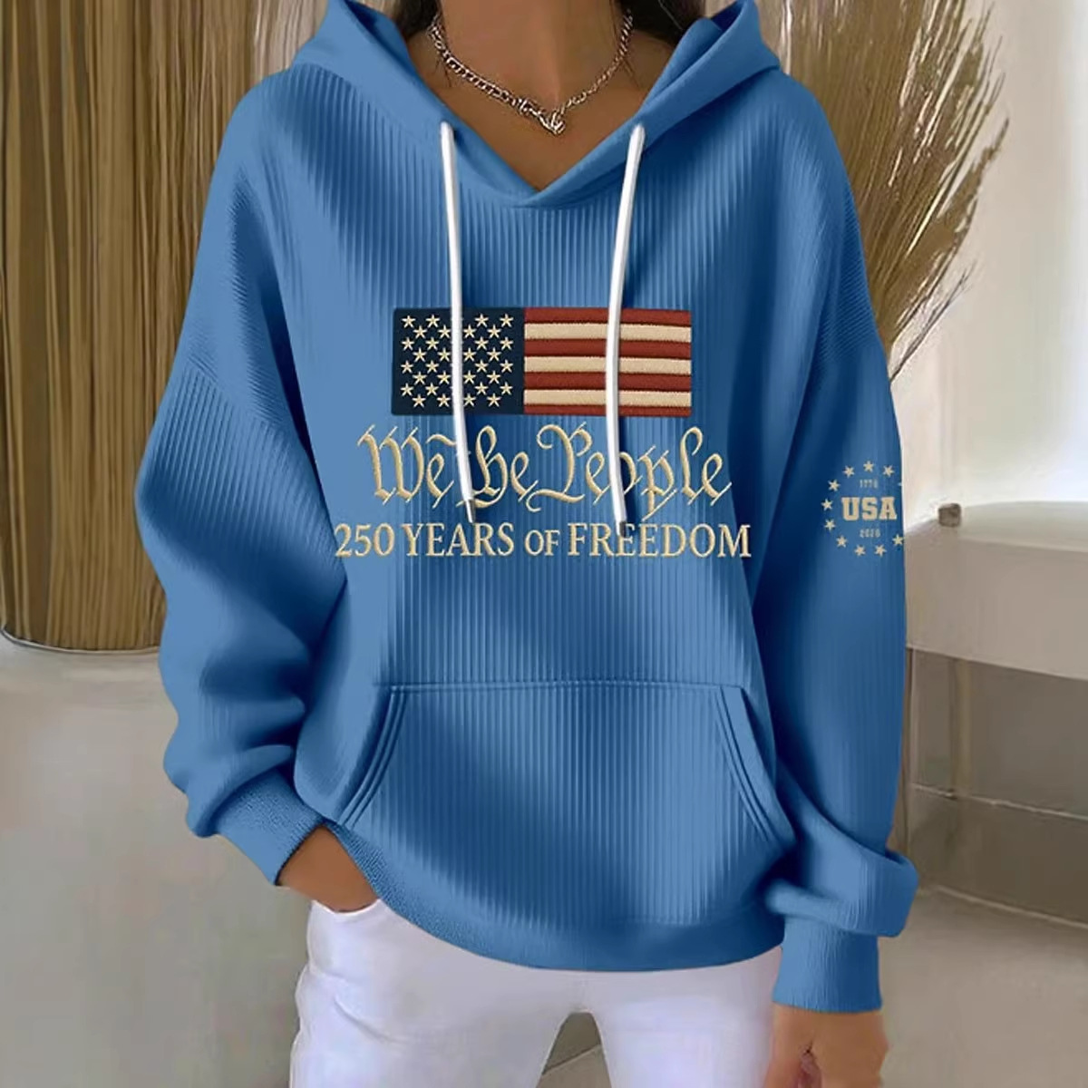 Women's American Flag Letter Print Casual Hoodie