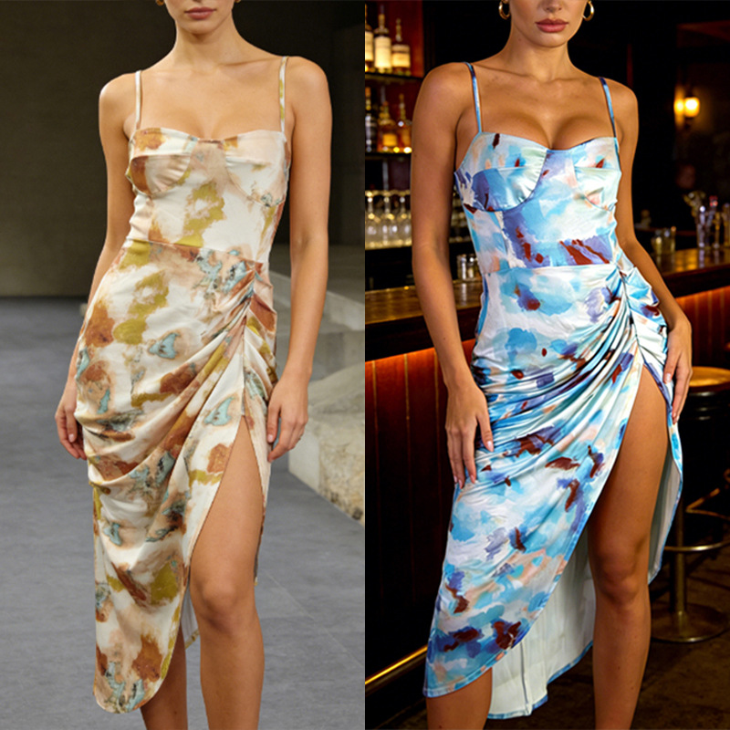 Sexy Sleeveless Slim-Fit Printed Midi Dress