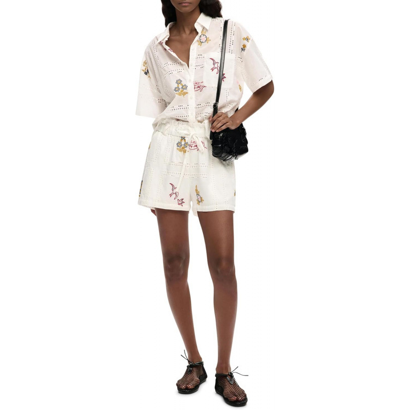 Women's Hollow-Out Polo Neck Short Sleeve T-Shirt and Pants Set