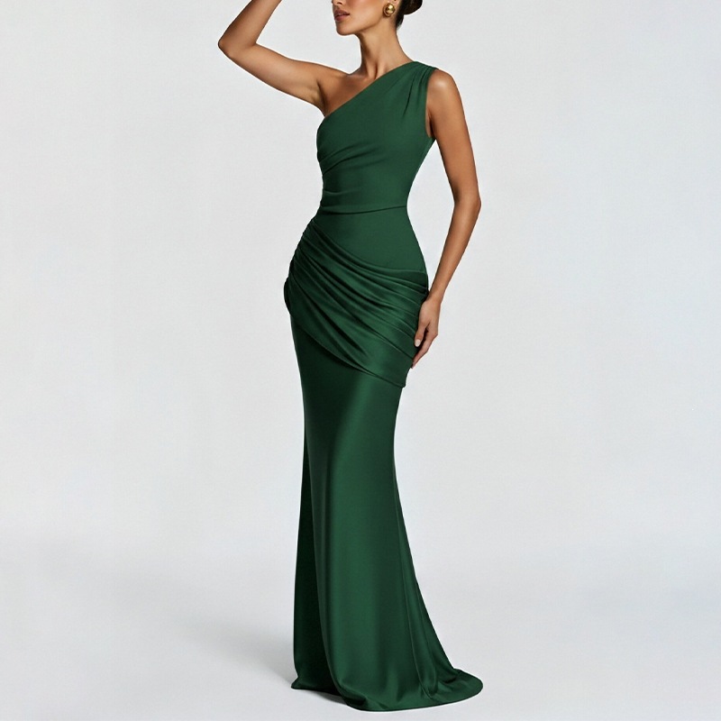 Women's One-Shoulder Bodycon Midi Dress Ruched Elegant Party Dress