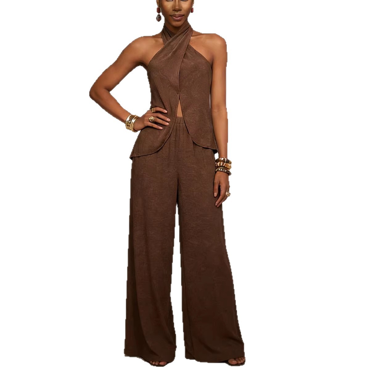 Off-Shoulder Sleeveless Top and Pants Casual Set