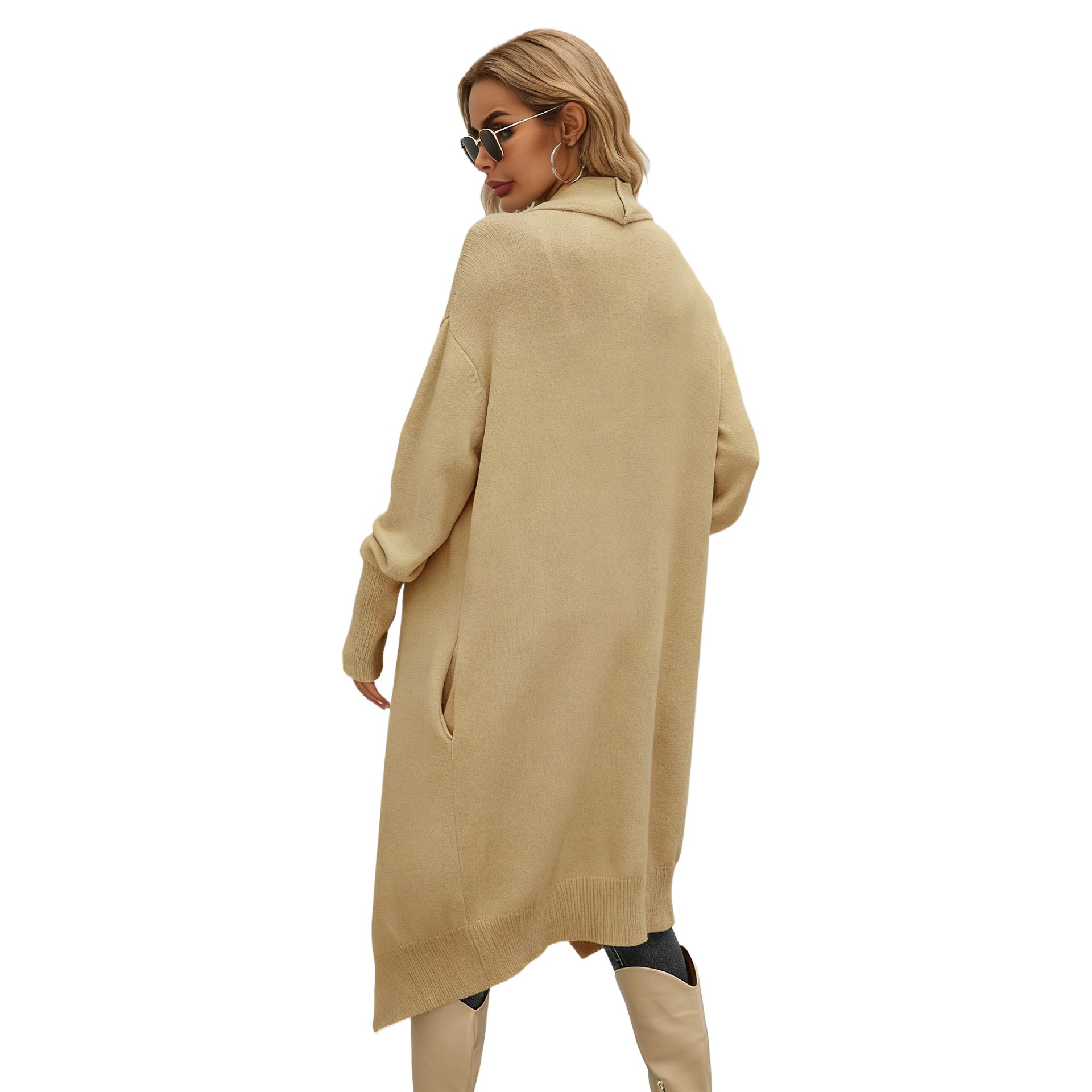 Women's Mid-Length Knit Solid Color Loose Cardigan Jacket