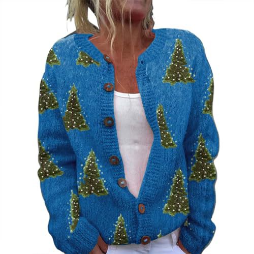Women's Cartoon Forest Maple Leaf Print Button Cardigan Sweater