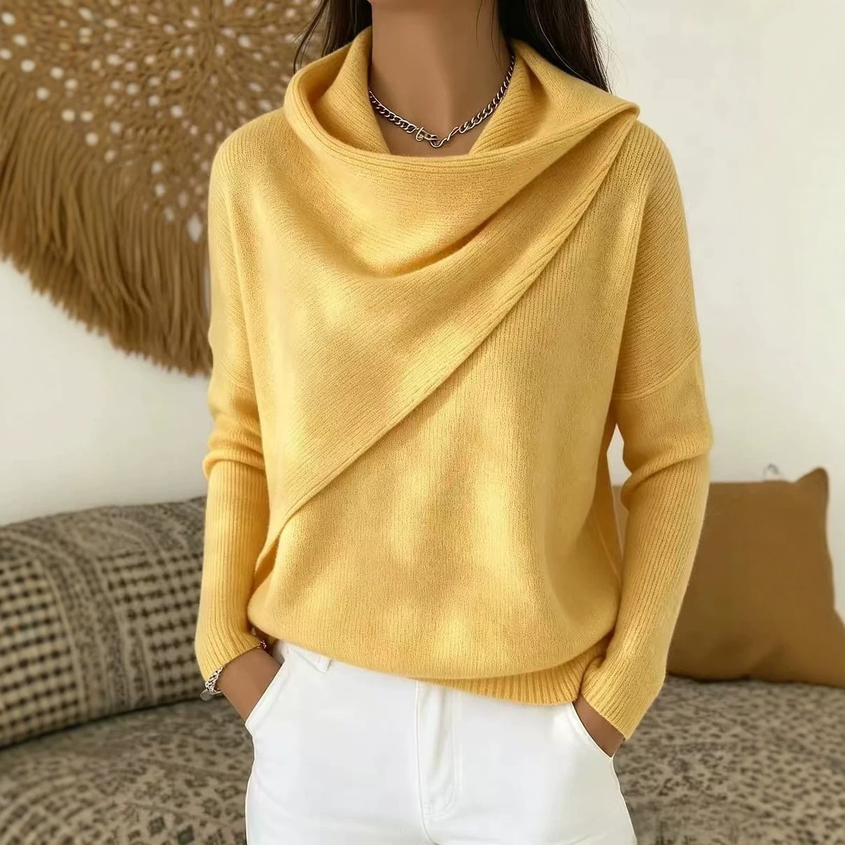 Women's Crewneck Knit Pullover Sweater Casual Loose Solid Color