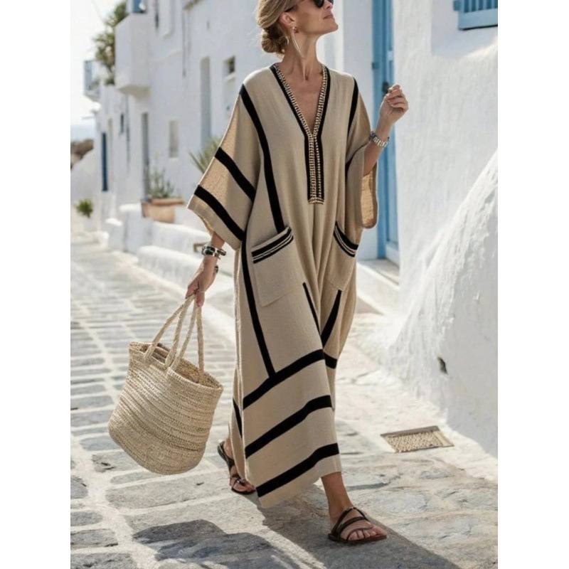 Women's Animal Print A-Line Midi Dress Long Sleeve Crew Neck Casual