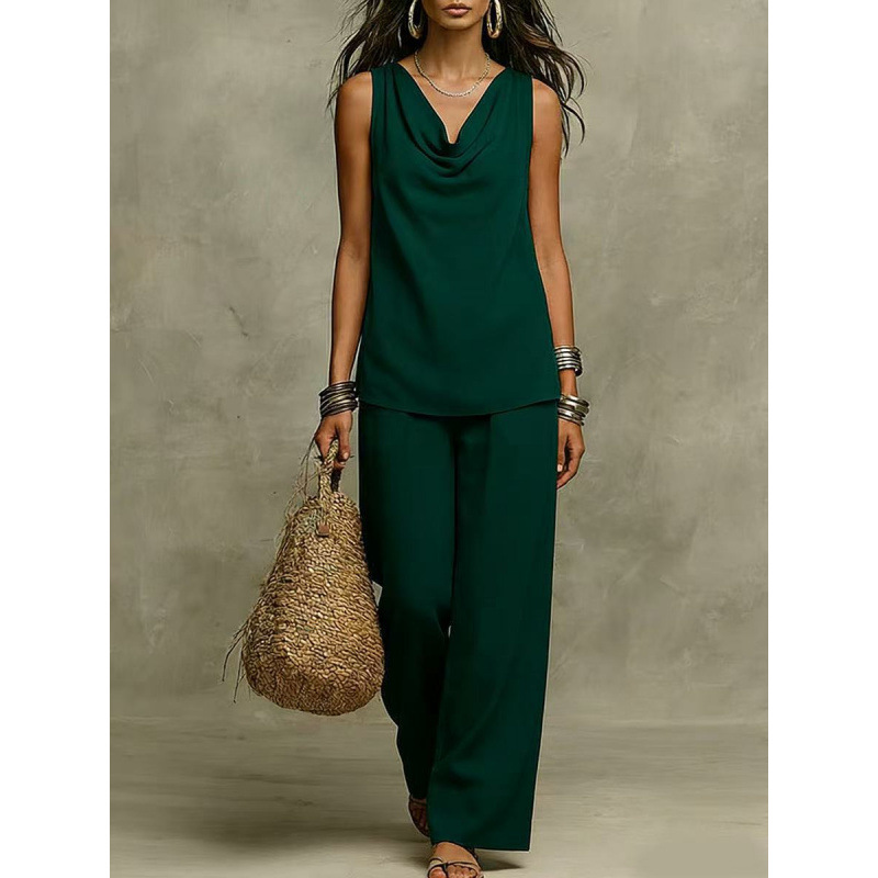 Women's Solid V-Neck Casual Two-Piece Set Short Sleeve Top