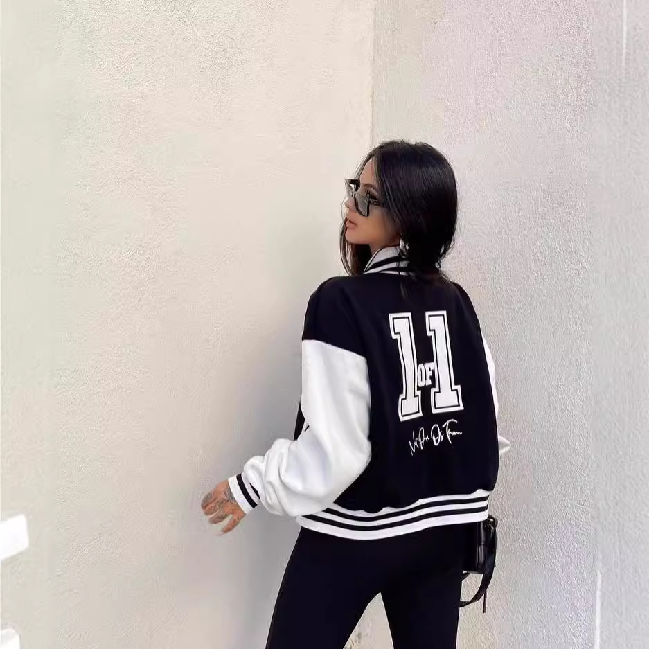 Women's Casual Printed Thickened Baseball Jacket Long Sleeve