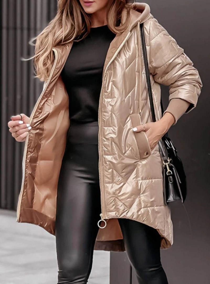 Women's Hooded Zip-Up Padded Jacket Loose Solid Color