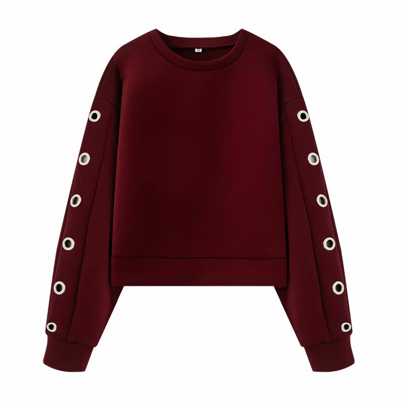 Women's Metal Button Crewneck Pullover Sweatshirt