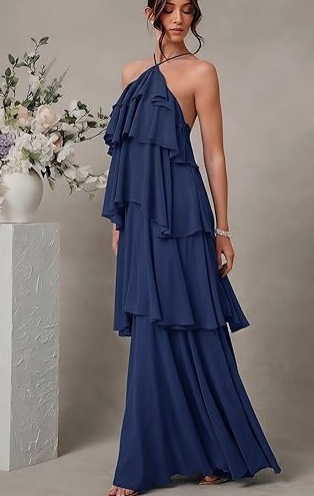 Women's Summer Tiered Cami Dress Sexy Open Back Solid Color Long Dress
