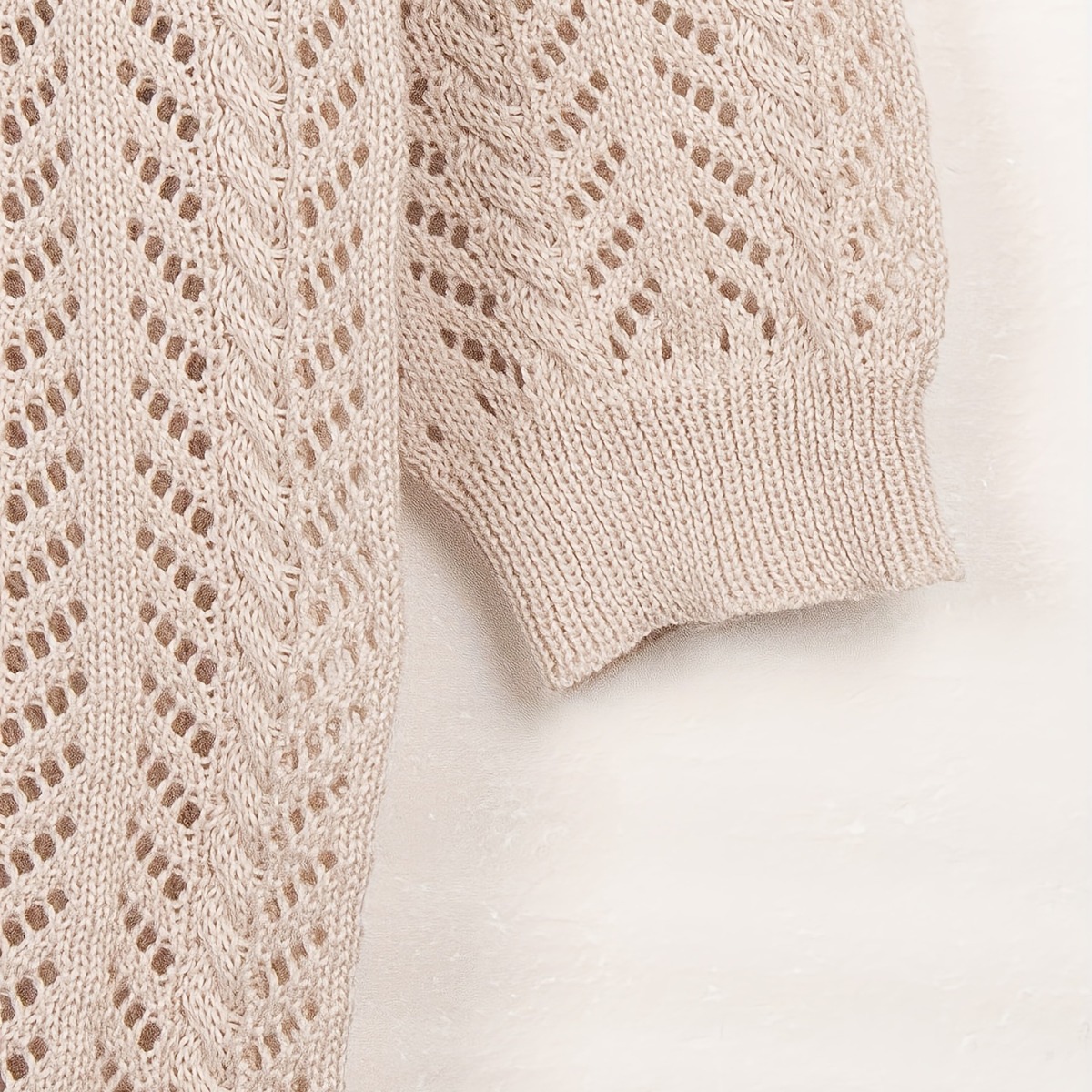 Open-Knit Backless Long-Sleeve Loose Plus-Size Pullover Sweater with Tie Detail