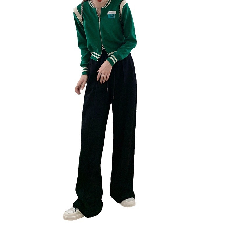 Black High-Waist Wide-Leg Sweatpants for Women, Loose Casual Korean Style