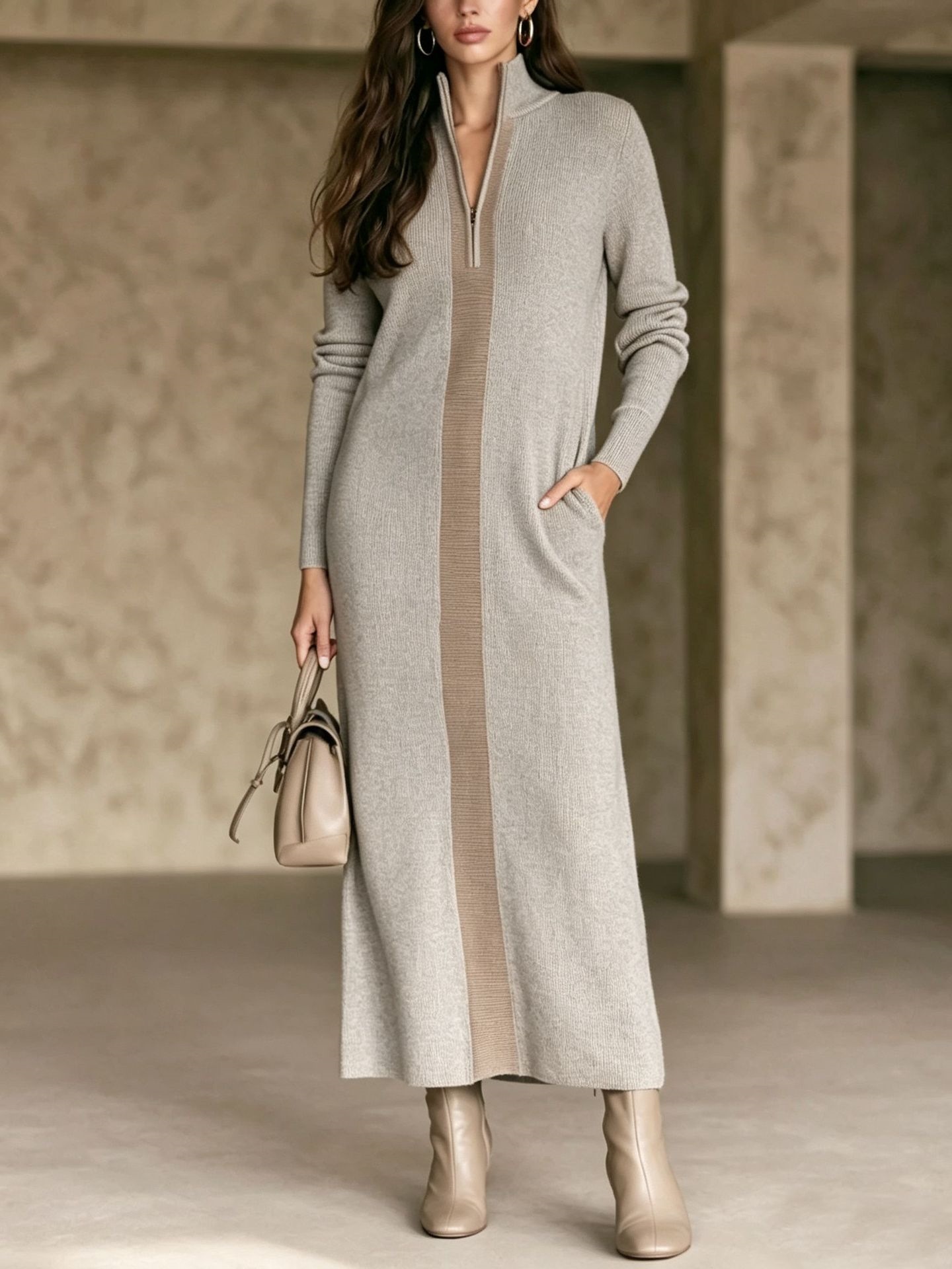 Women's Half-Zip Long-Sleeve Slim Fit Commuter Dress