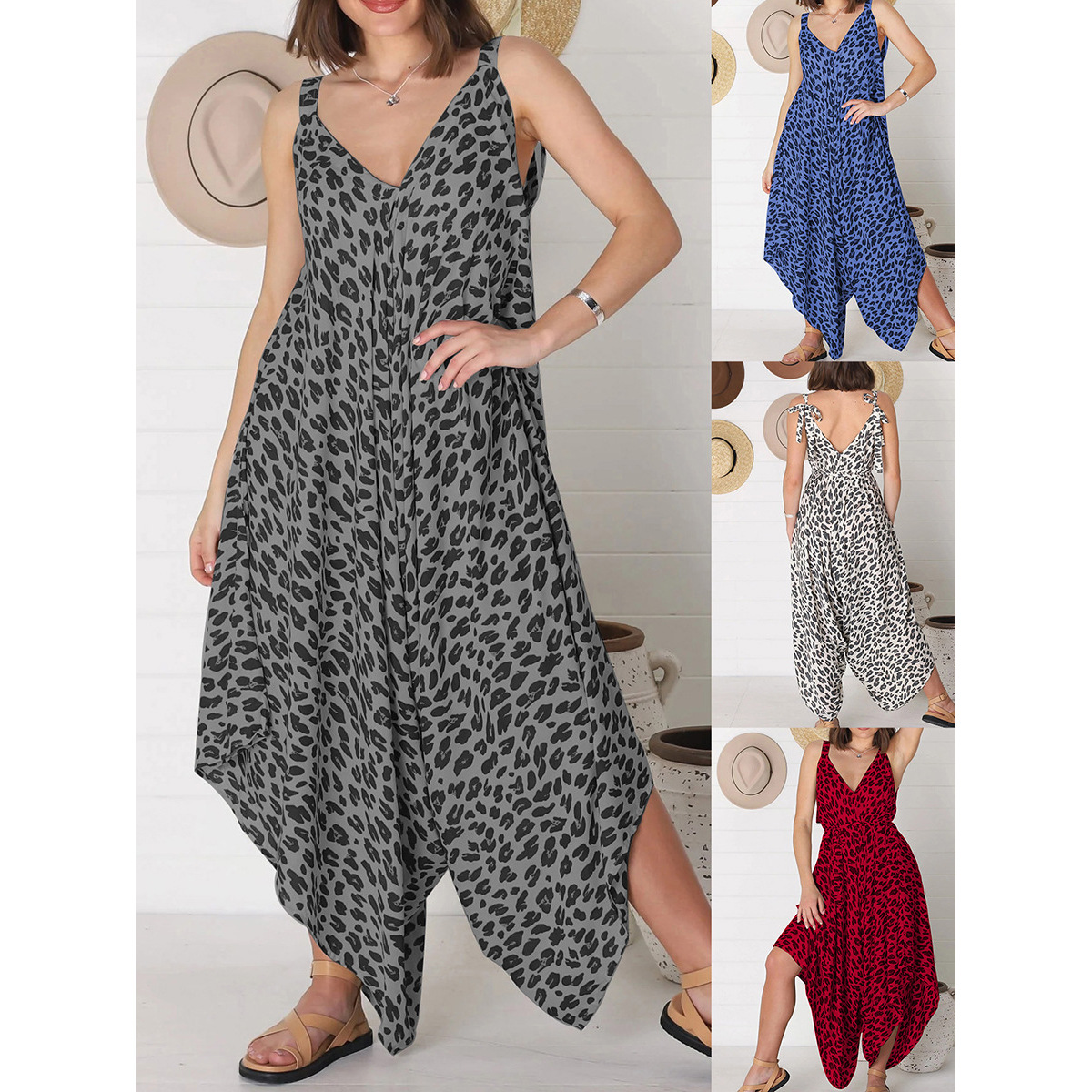Women's Leopard Print Sleeveless Wide-Leg Jumpsuit