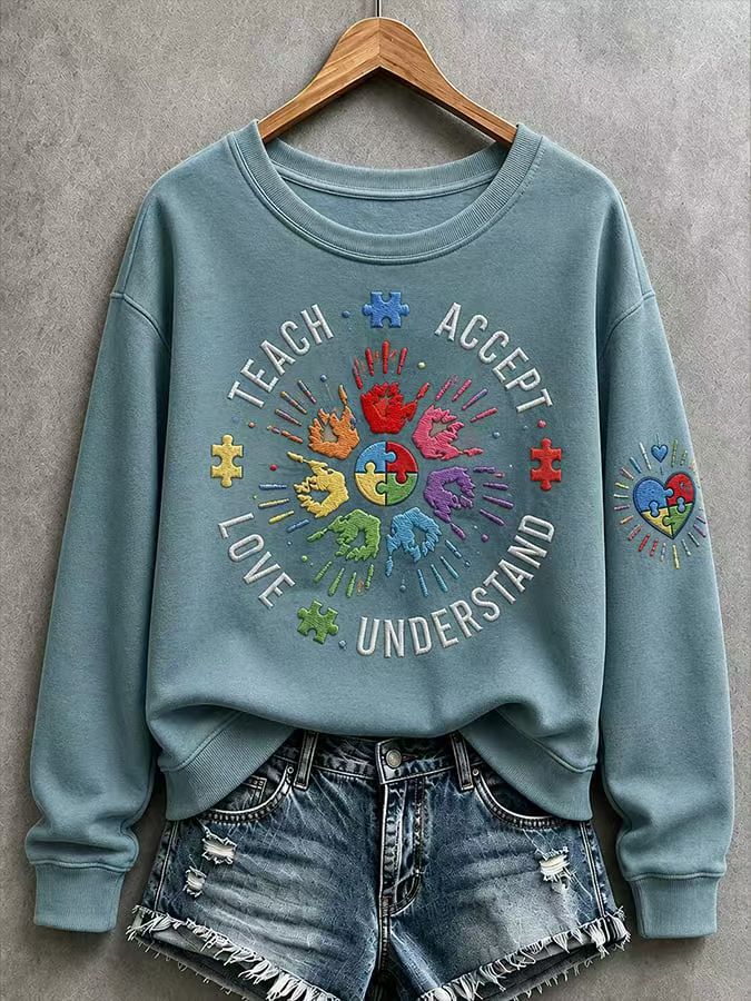 Women's Vintage Loose Slogan Print Crewneck Sweatshirt
