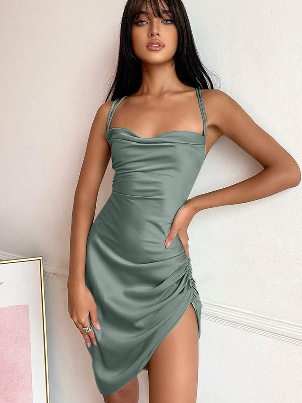 Sexy Strapless High-Waist Lace-Back Slit Cami Dress