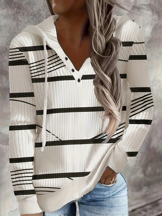 V-Neck Button Long-Sleeve Hooded Sweatshirt