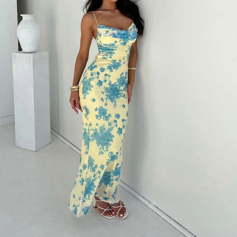 Elegant V-Neck Print Bodycon Dress