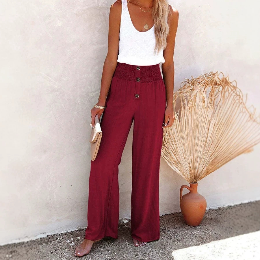 Women's Cotton Linen Wide Leg Pants High Waist Loose Casual