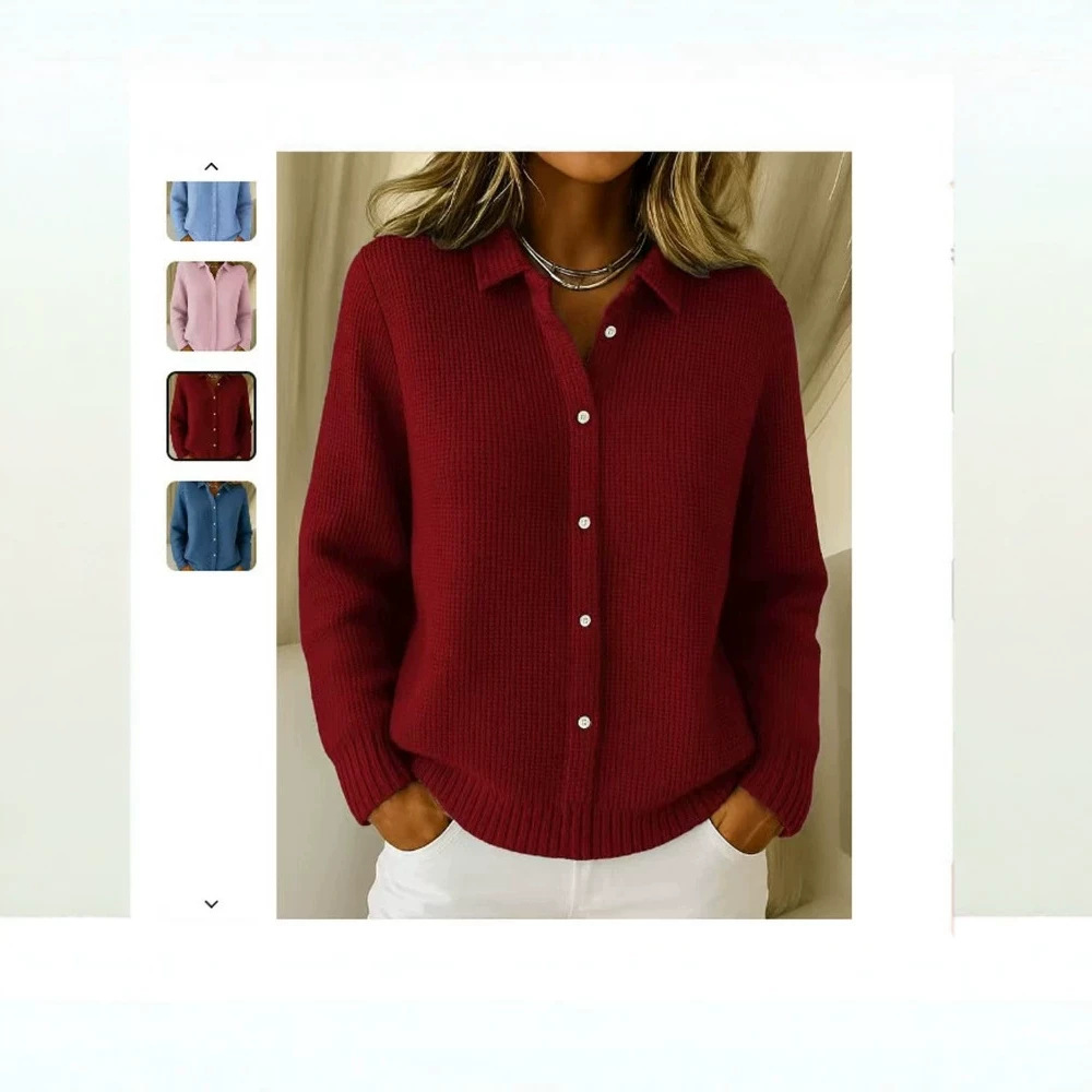 Button-Front Polo Collar Cardigan Sweater