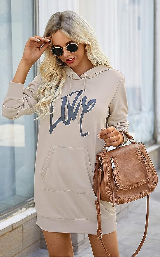 Hooded Midi Sweatshirt Dress with Lace-Up Detail