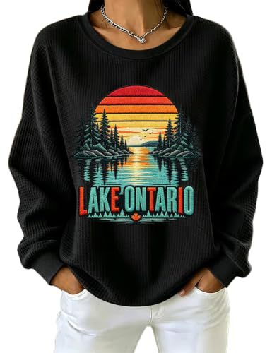 Forest Tree Sunset Print Crewneck Long Sleeve Pullover Sweatshirt