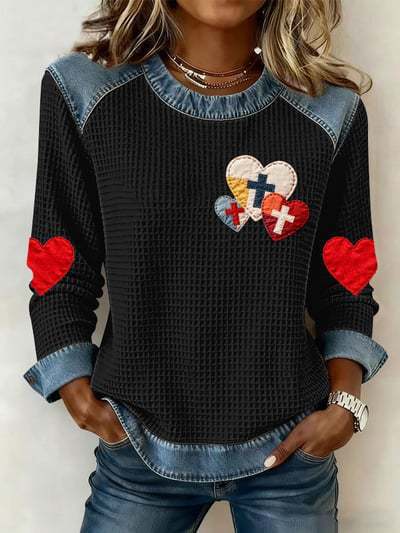 Women's Heart Polka Dot Letter Print Crewneck Sweatshirt