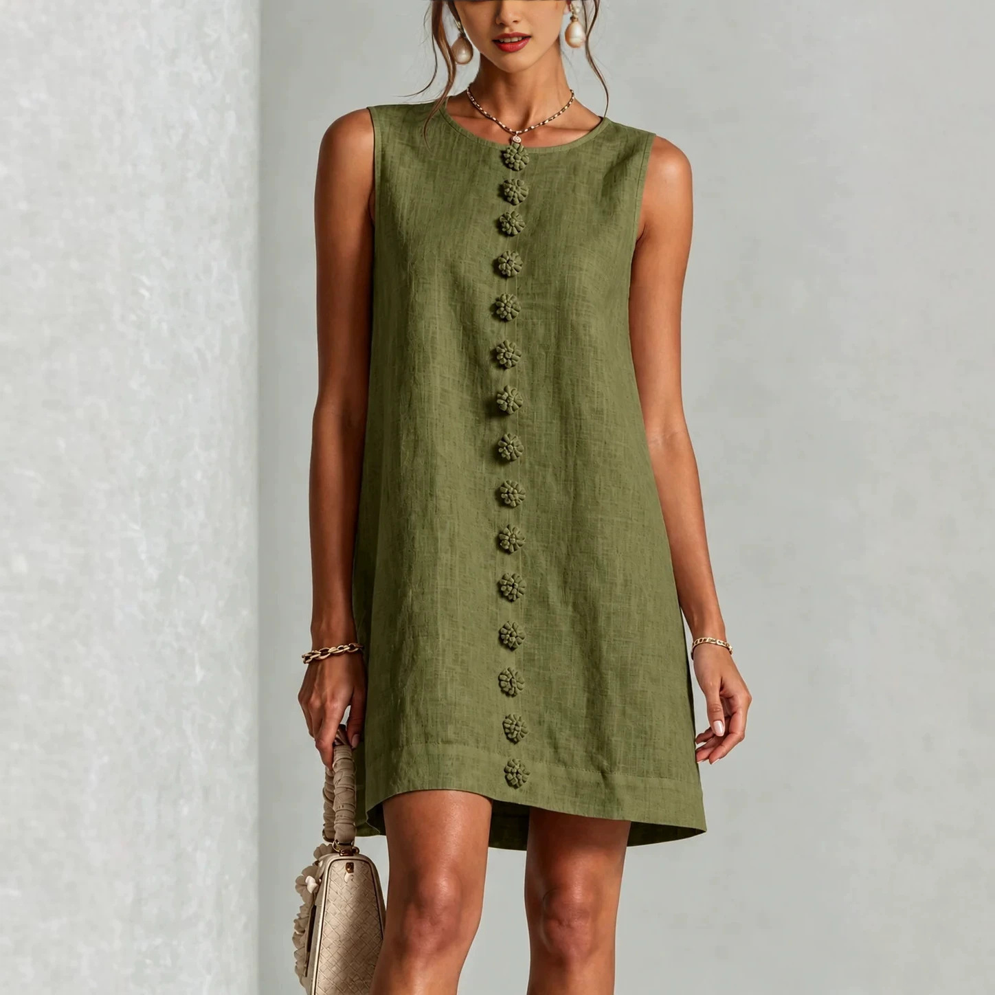Women's Sleeveless A-Line Mini Dress Solid Crew Neck Casual