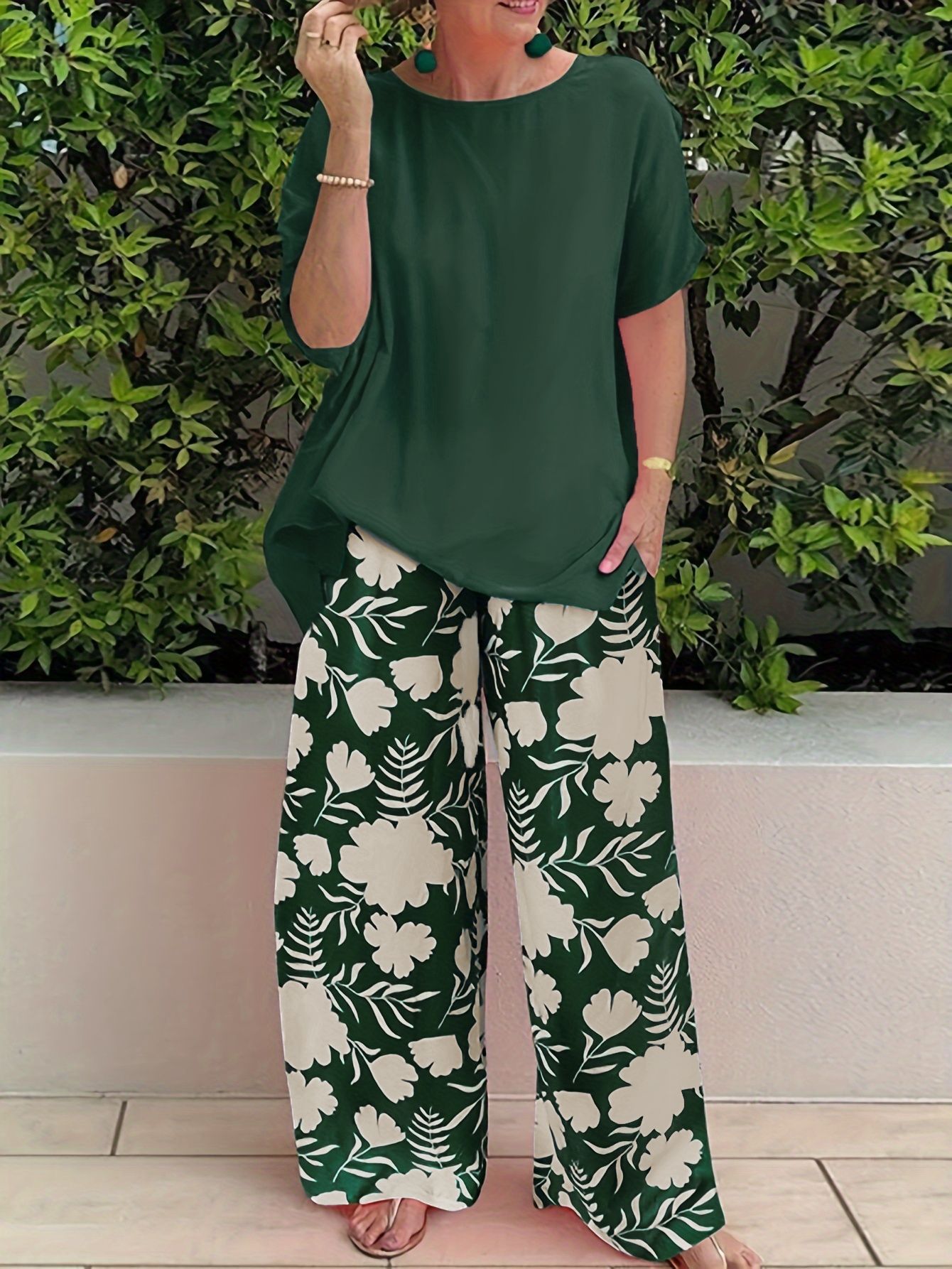 Women's Summer Loose Print Pants Casual Two-Piece Set