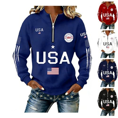 Women's Half-Zip Sweatshirt with American Independence Day Print